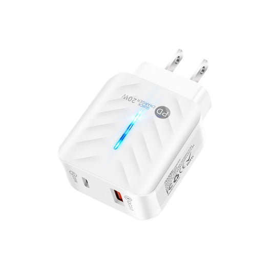 PD03 20W Type-C + QC3.0 USB Charger with Indicator Light, US Plug(White) - USB Charger by buy2fix | Online Shopping UK | buy2fix