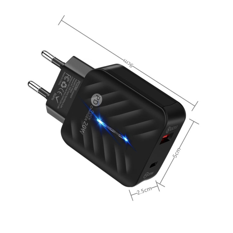 PD03 20W Type-C + QC3.0 USB Charger with Indicator Light, EU Plug(White) - USB Charger by buy2fix | Online Shopping UK | buy2fix