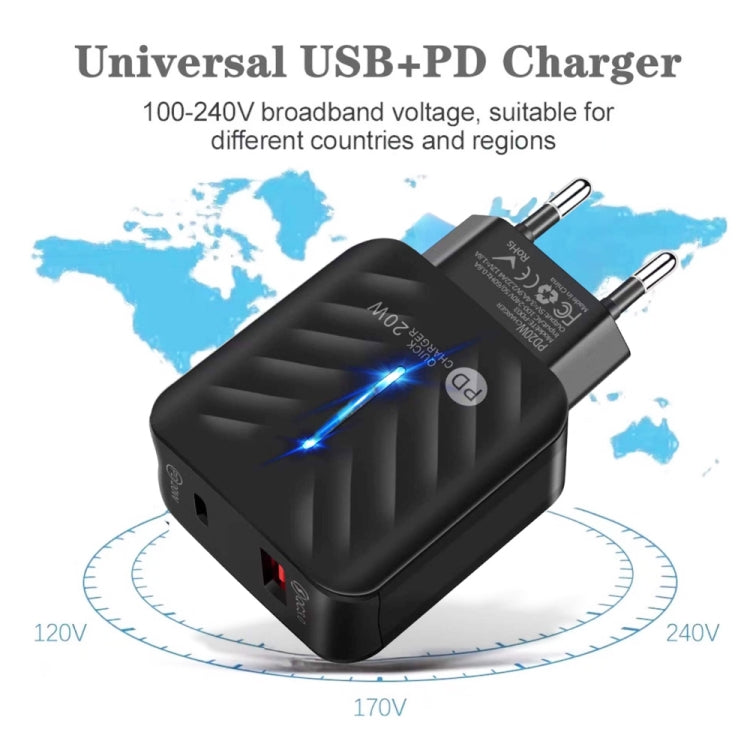 PD03 20W Type-C + QC3.0 USB Charger with Indicator Light, EU Plug(White) - USB Charger by buy2fix | Online Shopping UK | buy2fix