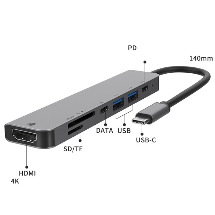 UC902 7-in-1 Multi-function HDMI+SD/TF+USB x 2+Type-C+PD to USB-C / Type-C Aluminum Alloy HUB by buy2fix