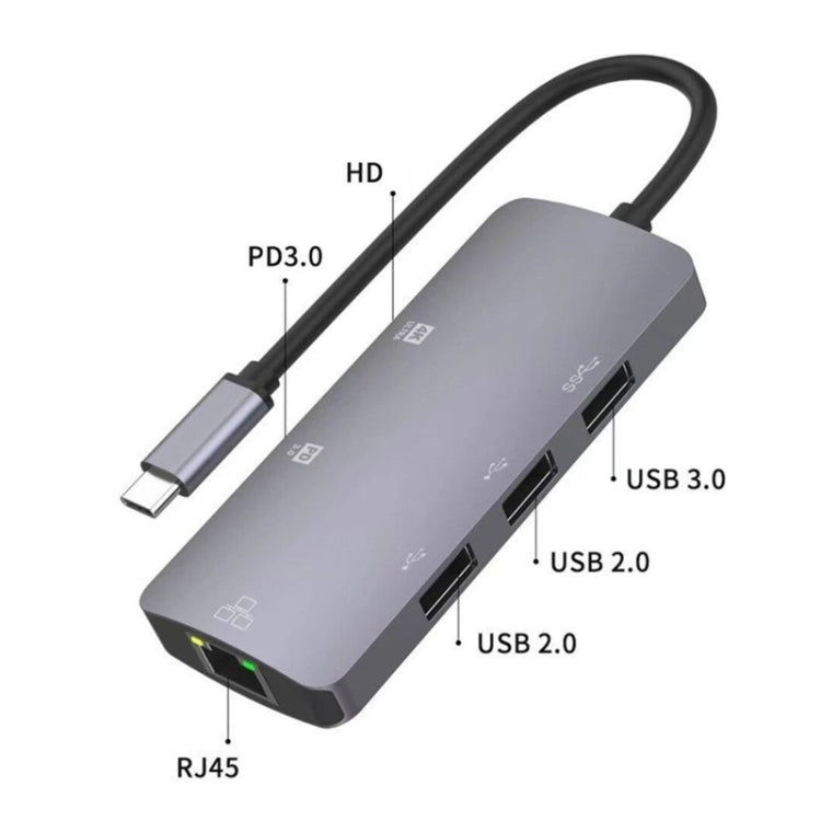 UC910 6-in-1 Type-C to HD+PD3.0+RJ45+USB3.0+USB2.0 x 2 Hub Adapter by buy2fix