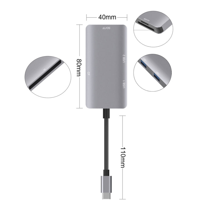 5 in 1 Data Read HUB Adapter with SD / TF / CF Card, Dual USB3.0 Ports by buy2fix