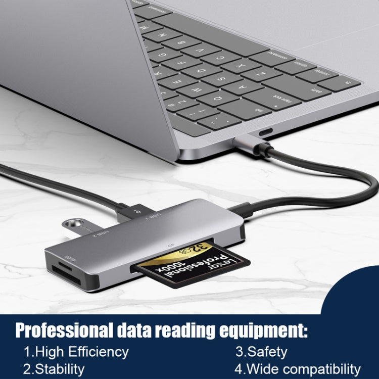 5 in 1 Data Read HUB Adapter with SD / TF / CF Card, Dual USB3.0 Ports by buy2fix