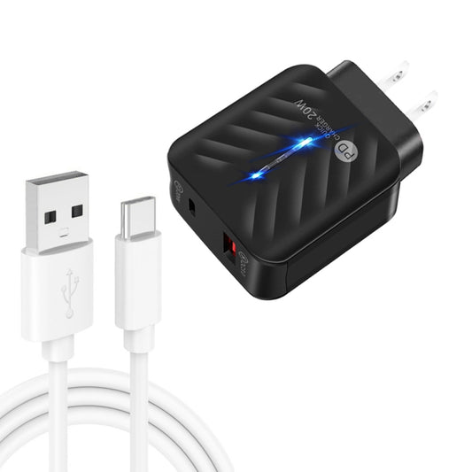 PD03 20W PD3.0 + QC3.0 USB Charger with USB to Type-C Data Cable, US Plug(Black) - USB Charger by buy2fix | Online Shopping UK | buy2fix