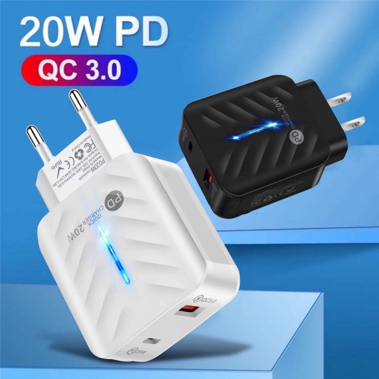 PD03 20W PD3.0 + QC3.0 USB Charger with USB to Type-C Data Cable, EU Plug(Black) - USB Charger by buy2fix | Online Shopping UK | buy2fix