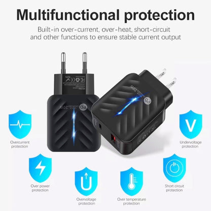 PD03 20W PD3.0 + QC3.0 USB Charger with USB to Type-C Data Cable, EU Plug(Black) - USB Charger by buy2fix | Online Shopping UK | buy2fix