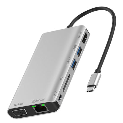 7 in 1 Type-C to RJ45+VGA+Type-C+SD Card Slot+USB3.0 x 2+HDMI Dock Hub Adapter - USB HUB by buy2fix | Online Shopping UK | buy2fix