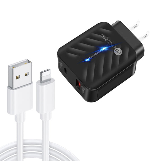 PD03 20W PD3.0 + QC3.0 USB Charger with USB to 8 Pin Data Cable, US Plug(Black) - USB Charger by buy2fix | Online Shopping UK | buy2fix