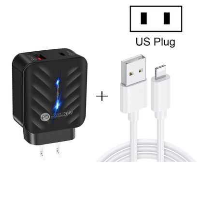 PD03 20W PD3.0 + QC3.0 USB Charger with USB to 8 Pin Data Cable, US Plug(Black) - USB Charger by buy2fix | Online Shopping UK | buy2fix