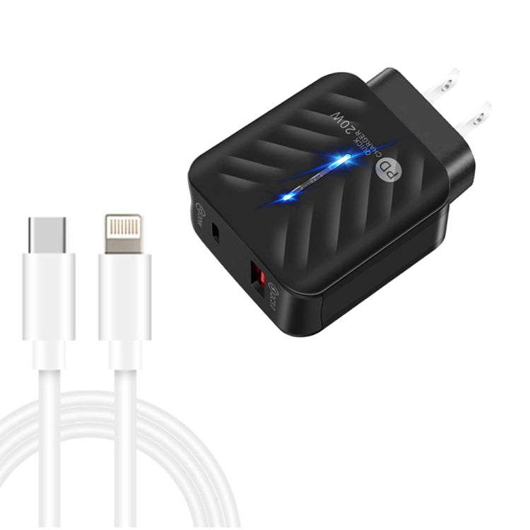 PD03 20W PD3.0 + QC3.0 USB Charger with Type-C to 8 Pin Data Cable, US Plug(Black) - USB Charger by buy2fix | Online Shopping UK | buy2fix