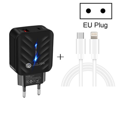 PD03 20W PD3.0 + QC3.0 USB Charger with Type-C to 8 Pin Data Cable, EU Plug(Black) - USB Charger by buy2fix | Online Shopping UK | buy2fix