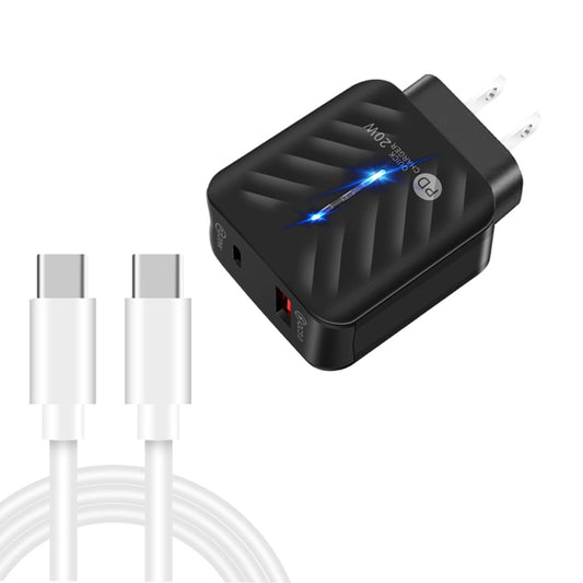 PD03 20W PD3.0 + QC3.0 USB Charger with Type-C to Type-C Data Cable, US Plug(Black) - USB Charger by buy2fix | Online Shopping UK | buy2fix