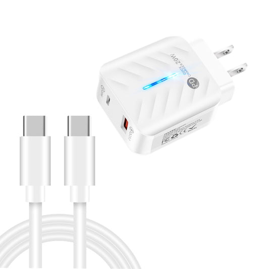 PD03 20W PD3.0 + QC3.0 USB Charger with Type-C to Type-C Data Cable, US Plug(White) - USB Charger by buy2fix | Online Shopping UK | buy2fix