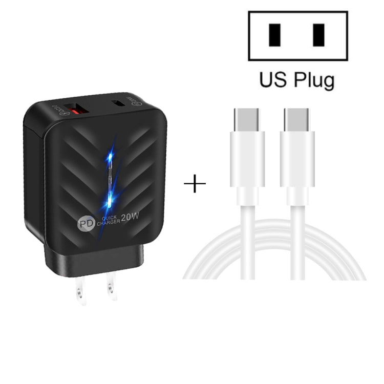 PD03 20W PD3.0 + QC3.0 USB Charger with Type-C to Type-C Data Cable, US Plug(White) - USB Charger by buy2fix | Online Shopping UK | buy2fix