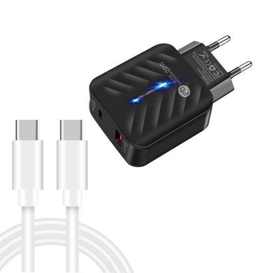 PD03 20W PD3.0 + QC3.0 USB Charger with Type-C to Type-C Data Cable, EU Plug(Black) - USB Charger by buy2fix | Online Shopping UK | buy2fix