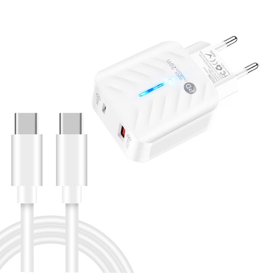 PD03 20W PD3.0 + QC3.0 USB Charger with Type-C to Type-C Data Cable, EU Plug(White) - USB Charger by buy2fix | Online Shopping UK | buy2fix