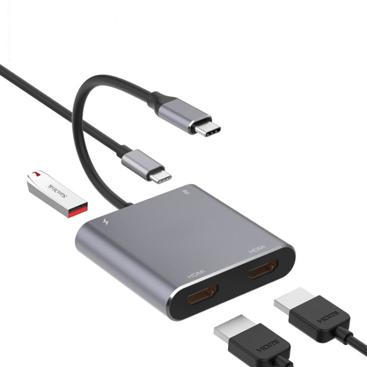 4 in 1 Type-C to Dual HDMI + USB + Type-C HUB Adapter - USB HUB by buy2fix | Online Shopping UK | buy2fix