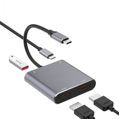 4 in 1 Type-C to Dual HDMI + USB + Type-C HUB Adapter - USB HUB by buy2fix | Online Shopping UK | buy2fix