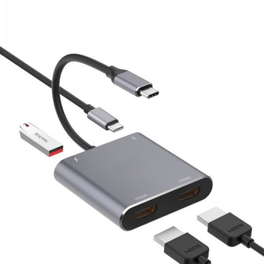 4 in 1 Type-C to Dual HDMI + USB + Type-C HUB Adapter - USB HUB by buy2fix | Online Shopping UK | buy2fix
