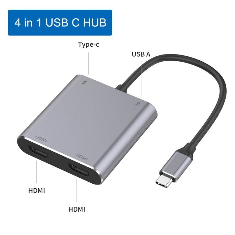 4 in 1 Type-C to Dual HDMI + USB + Type-C HUB Adapter - USB HUB by buy2fix | Online Shopping UK | buy2fix
