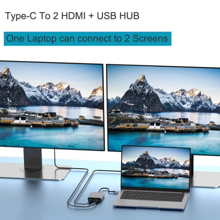 4 in 1 Type-C to Dual HDMI + USB + Type-C HUB Adapter - USB HUB by buy2fix | Online Shopping UK | buy2fix