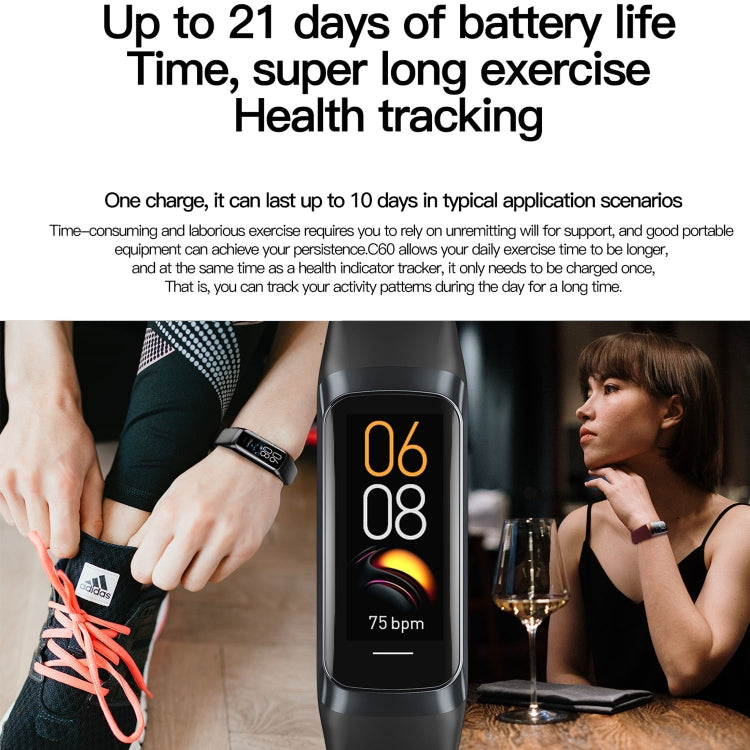 C60 IP67 Waterproof 1.1 inch Smart Fitness Band(Black) by buy2fix