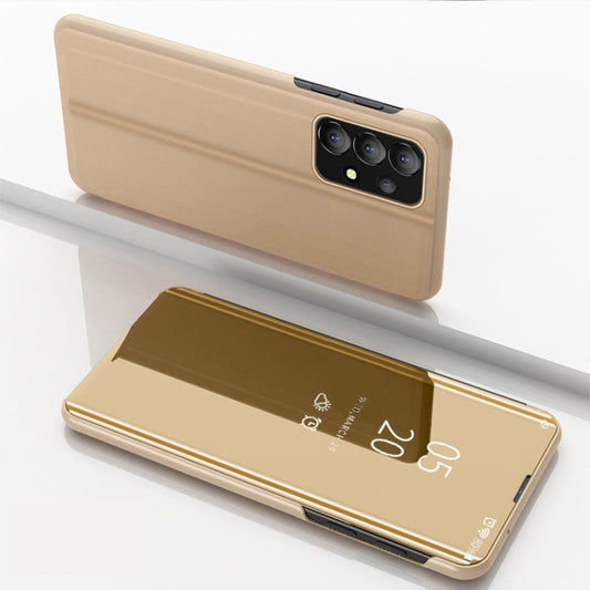 For Samsung Galaxy A53 5G Plated Mirror Flip Leather Case with Holder(Gold) - Galaxy Phone Cases by buy2fix | Online Shopping UK | buy2fix