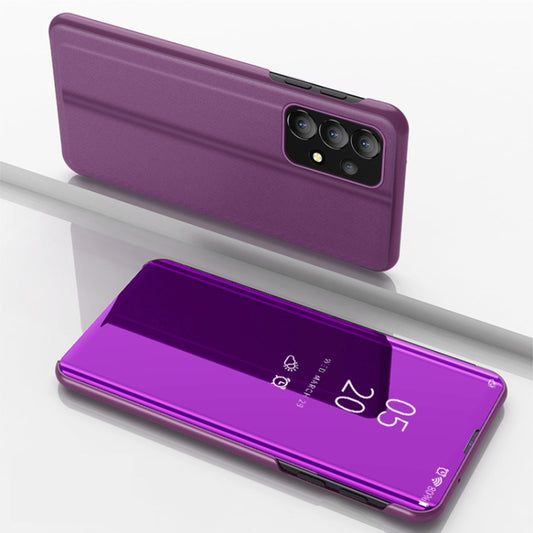 For Samsung Galaxy A33 5G Plated Mirror Flip Leather Case with Holder(Purple) - Galaxy Phone Cases by buy2fix | Online Shopping UK | buy2fix