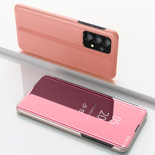 For Samsung Galaxy A73 5G Plated Mirror Flip Leather Case with Holder(Rose Gold) - Galaxy Phone Cases by buy2fix | Online Shopping UK | buy2fix