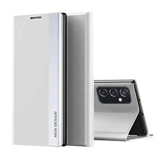 For Samsung Galaxy A33 5G Side Electroplated Magnetic Flip Leather Case with Holder(Silver) - Galaxy Phone Cases by buy2fix | Online Shopping UK | buy2fix
