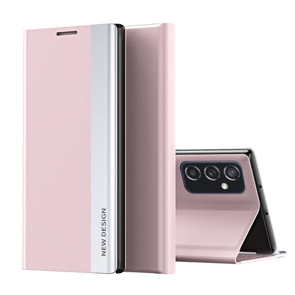 For Samsung Galaxy A73 5G Side Electroplated Magnetic Flip Leather Case with Holder(Pink) by buy2fix