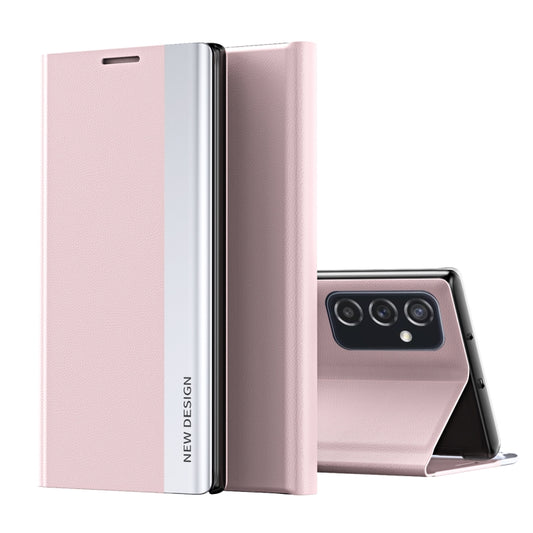 For Samsung Galaxy A73 5G Side Electroplated Magnetic Flip Leather Case with Holder(Pink) - Galaxy Phone Cases by buy2fix | Online Shopping UK | buy2fix