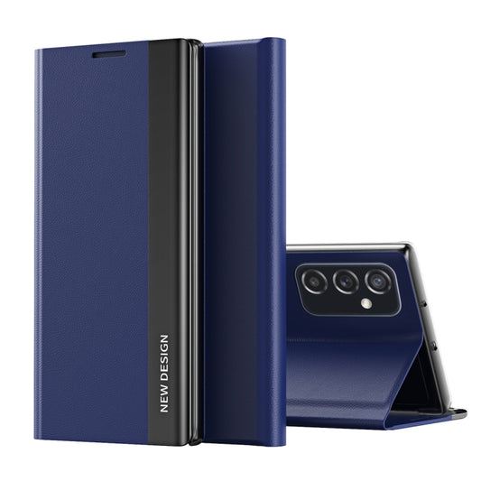 For Samsung Galaxy A73 5G Side Electroplated Magnetic Flip Leather Case with Holder(Dark Blue) - Galaxy Phone Cases by buy2fix | Online Shopping UK | buy2fix