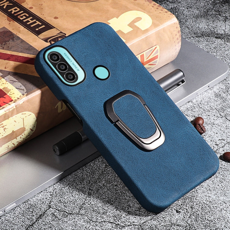 For Motorola Moto E20 / E30 / E40 Ring Holder PU Phone Case(Blue) - Motorola Cases by buy2fix | Online Shopping UK | buy2fix