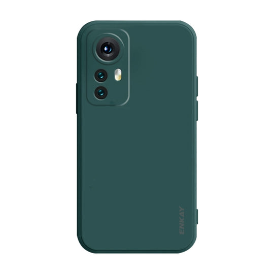 Pour Xiaomi 12 Pro / 12S Pro ENKAY Étui de téléphone antichoc souple en silicone liquide (vert foncé)