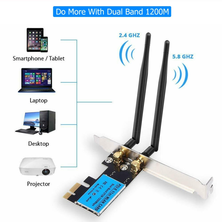 1200Mbps 5G / 2.4G Dual Band PCIe Wireless Network Card by buy2fix