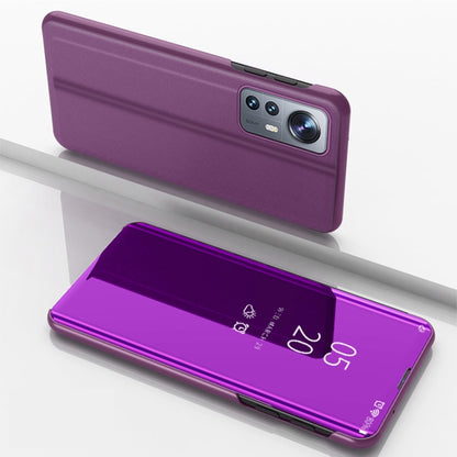 For Xiaomi 12 / 12X Plated Mirror Horizontal Flip Leather Case with Holder(Purple) by buy2fix
