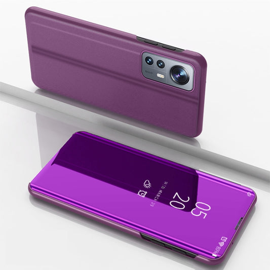 For Xiaomi 12 / 12X Plated Mirror Horizontal Flip Leather Case with Holder(Purple) by buy2fix