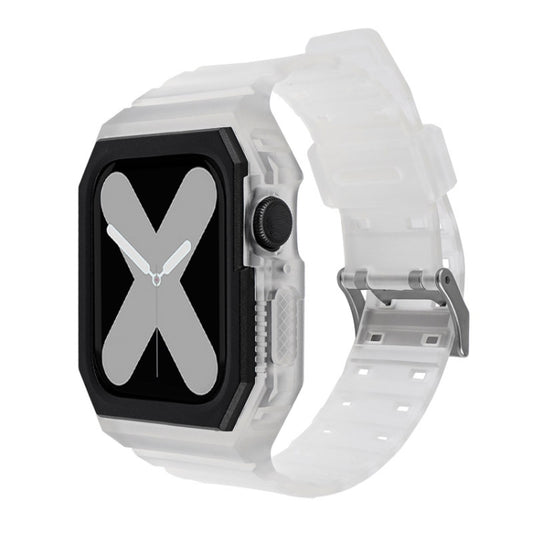 Silicone Strap with Case For Apple Watch Series 8&7 45mm / SE 2&6&SE&5&4 44mm / 3&2&1 42mm(Transparent White) by buy2fix