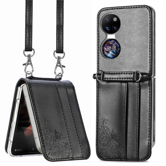 For Huawei  P50 Pocket Diagonal Embossed Card Folding Phone Case(Black) - Huawei Cases by buy2fix | Online Shopping UK | buy2fix
