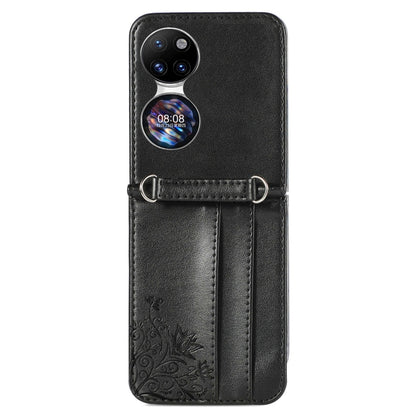 For Huawei  P50 Pocket Diagonal Embossed Card Folding Phone Case(Black) - Huawei Cases by buy2fix | Online Shopping UK | buy2fix