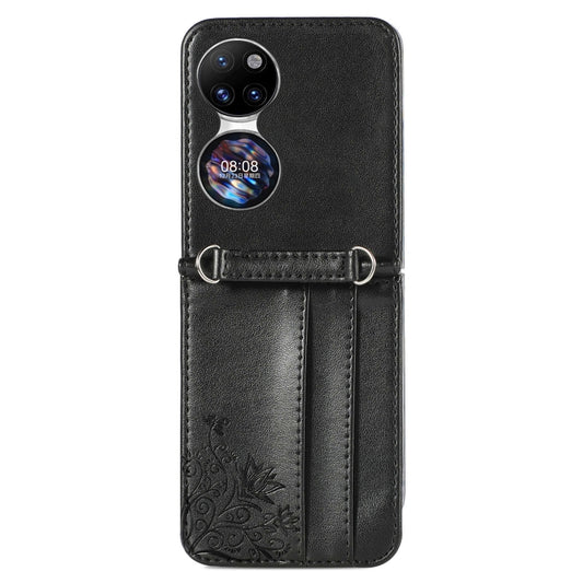 For Huawei  P50 Pocket Diagonal Embossed Card Folding Phone Case(Black) - Huawei Cases by buy2fix | Online Shopping UK | buy2fix
