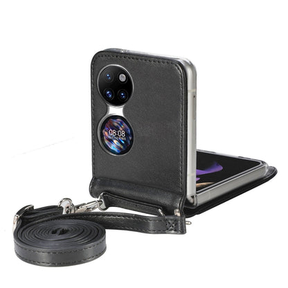 For Huawei  P50 Pocket Diagonal Embossed Card Folding Phone Case(Black) - Huawei Cases by buy2fix | Online Shopping UK | buy2fix
