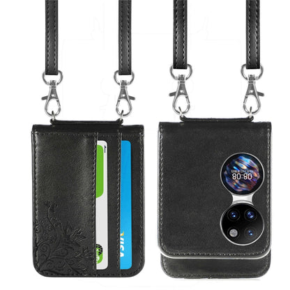 For Huawei  P50 Pocket Diagonal Embossed Card Folding Phone Case(Black) - Huawei Cases by buy2fix | Online Shopping UK | buy2fix