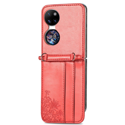 For Huawei  P50 Pocket Diagonal Embossed Card Folding Phone Case(Red) - Huawei Cases by buy2fix | Online Shopping UK | buy2fix