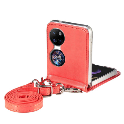 For Huawei  P50 Pocket Diagonal Embossed Card Folding Phone Case(Red) - Huawei Cases by buy2fix | Online Shopping UK | buy2fix