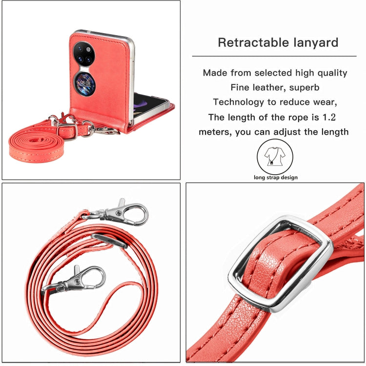 For Huawei  P50 Pocket Diagonal Embossed Card Folding Phone Case(Red) - Huawei Cases by buy2fix | Online Shopping UK | buy2fix