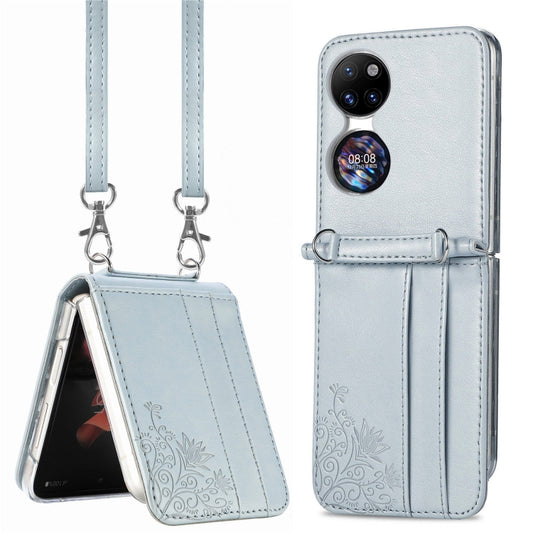 For Huawei  P50 Pocket Diagonal Embossed Card Folding Phone Case(Silver) - Huawei Cases by buy2fix | Online Shopping UK | buy2fix