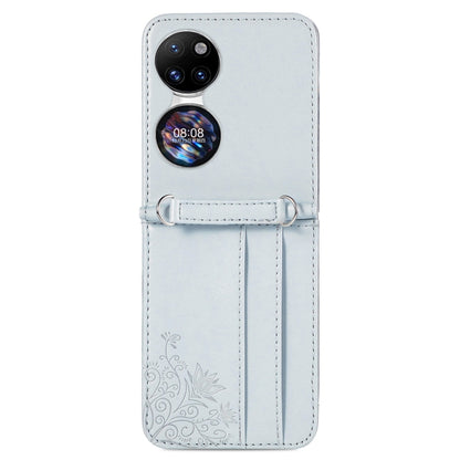 For Huawei  P50 Pocket Diagonal Embossed Card Folding Phone Case(Silver) - Huawei Cases by buy2fix | Online Shopping UK | buy2fix
