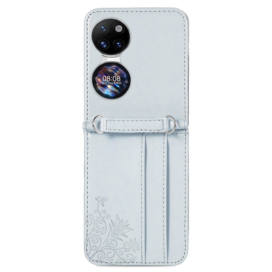 For Huawei  P50 Pocket Diagonal Embossed Card Folding Phone Case(Silver) - Huawei Cases by buy2fix | Online Shopping UK | buy2fix
